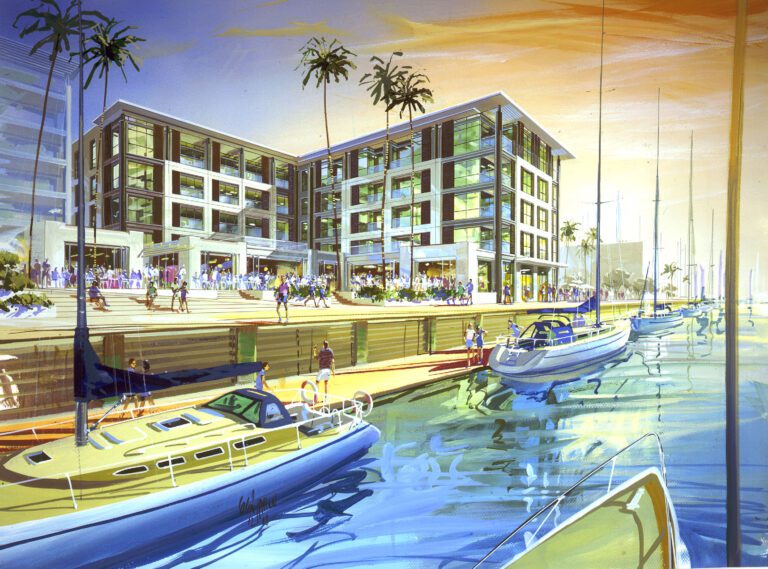 Watermark Plaza and The Quays apartment buildings in Auckland's Viaduct Basin