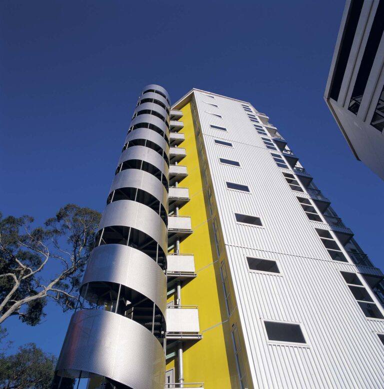 Exterior view of compact one-bedroom apartments overlooking Myers Park in Auckland