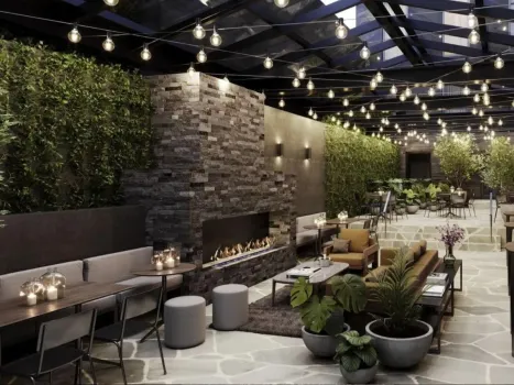 Lobby of Abstract Hotel featuring modern New York-inspired design on Auckland's Karangahape Road.