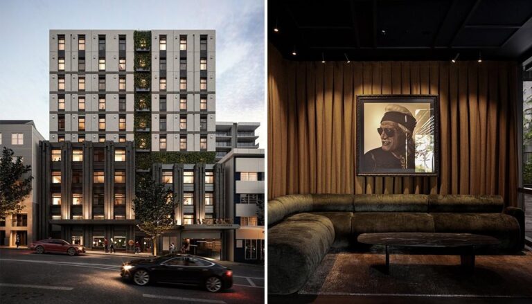 Interior view of Abstract Hotel showcasing bohemian design elements in Auckland's CBD.