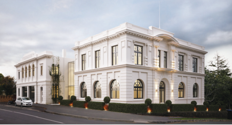 Exterior view of NXN Kingsland apartments overlooking Nixon Park.